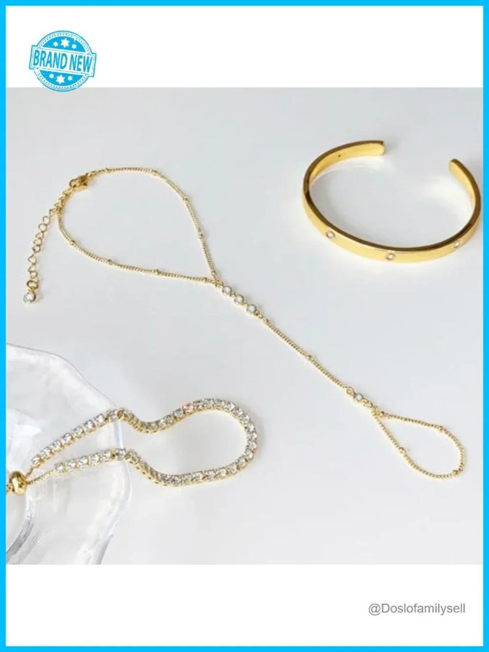 14K Gold Plated Dainty Stackable Hand Chain Bracelet Set with Cubic Zirconia